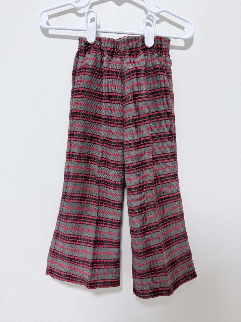 Vintage Plaid Wide Leg Pants Gray Red Elastic Waist